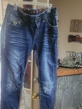 Rock Revival Men's Dark Blue Washed Slim Jeans